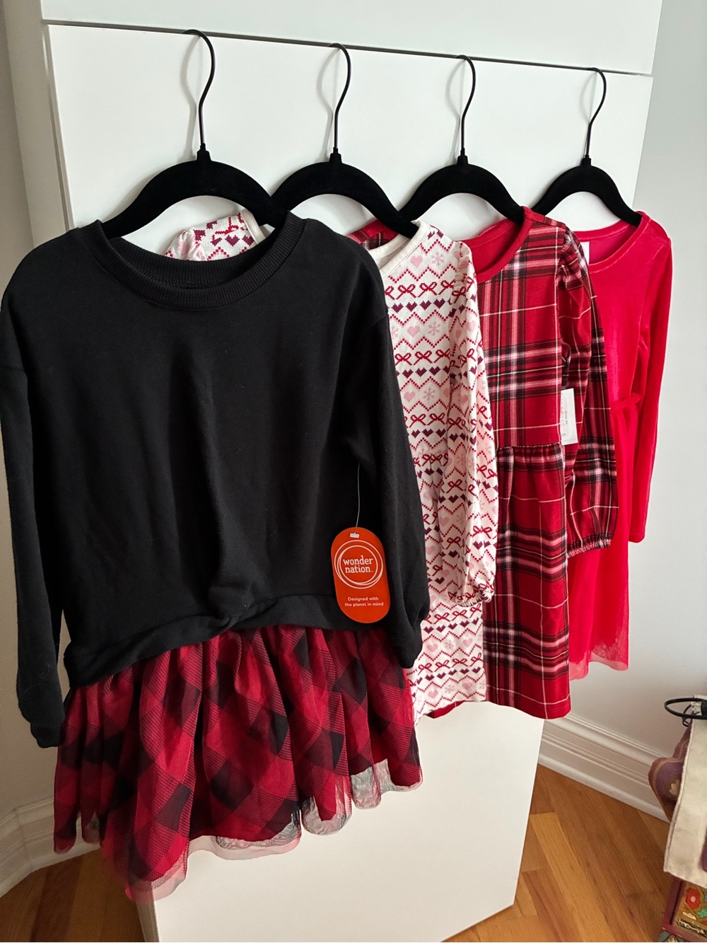 4T Dress Bundle - Holiday Season Dresses Black & Red Plaid, Velvet, Bows